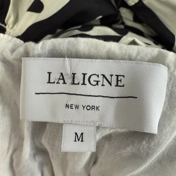 La Ligne Midi Dress Black White Smocked Cotton Poplin Medium Party MSRP $425 - Picture 3 of 12